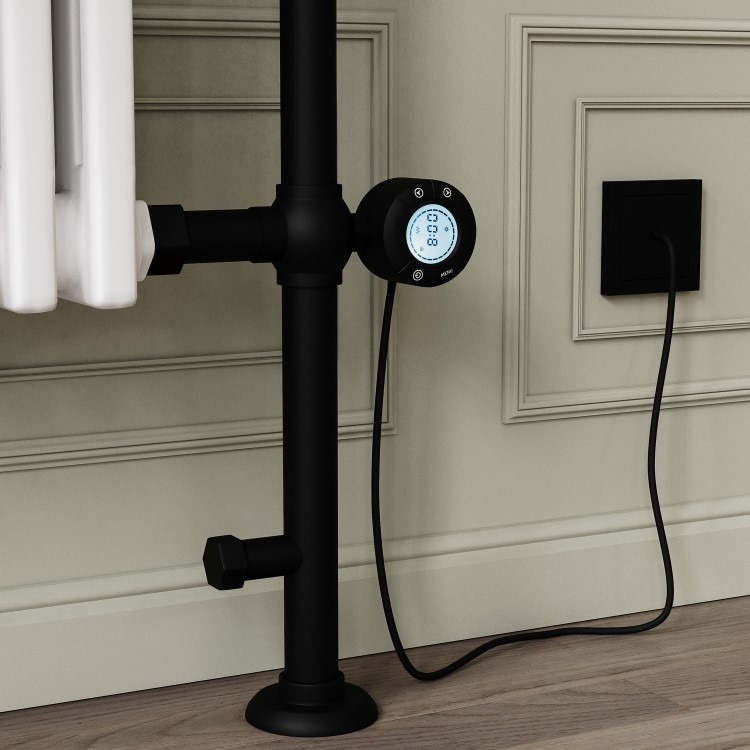 White and Black Electric Traditional Column Radiator with Towel Rail 952 x 659mm - Regent - Image 3