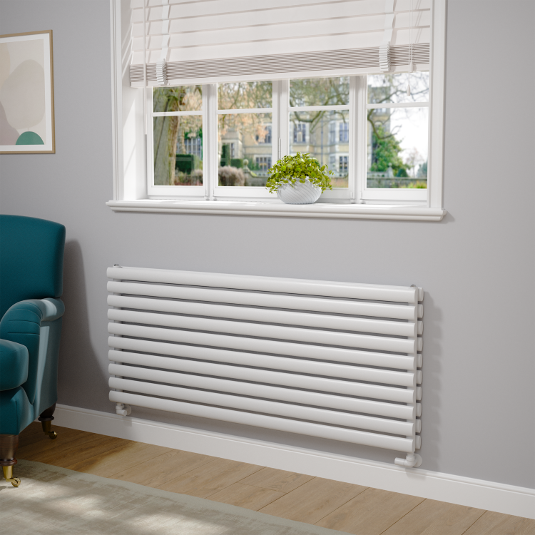 Sorrento Linea White Oval Designer Radiator 590x1400mm Double Panel 5014 BTU - Horizontal Bars - Image 2