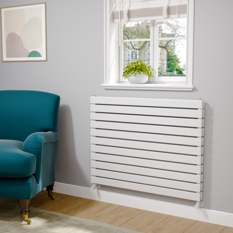 Riace Linea White Flat Designer Radiator 770x1000mm Double Panel 4553 BTU - Horizontal Bars - Image 2