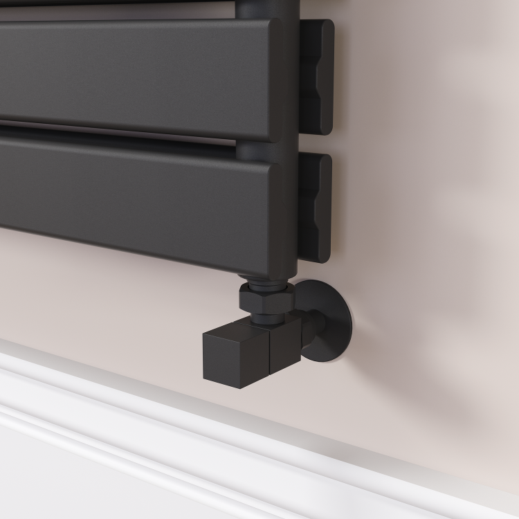 Riace Linea Midnight Black Flat Designer Radiator 770x1600mm Double Panel 6904 BTU - Horizontal Bars - Image 3