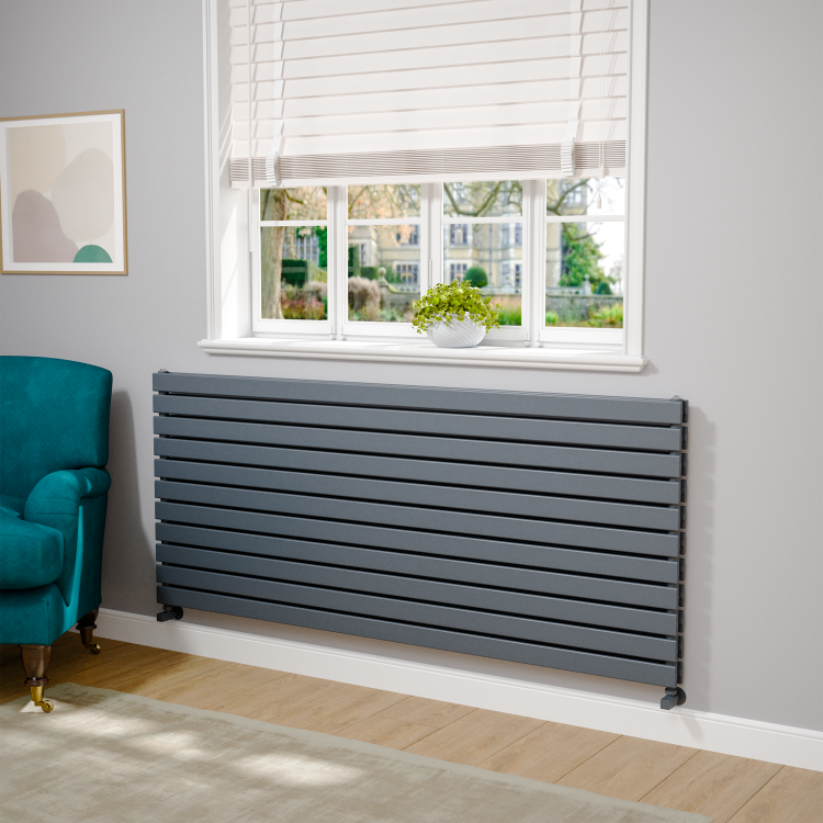 Riace Linea Dark Grey Anthracite Flat Designer Radiator 770x1800mm Double Panel 7645 BTU - Horizontal Bars - Image 2