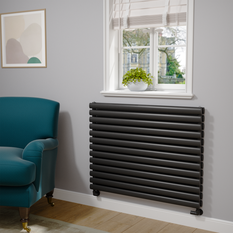 Sorrento Linea Midnight Black Oval Designer Radiator 767x1000mm Double Panel 4799 BTU - Horizontal Bars - Image 2