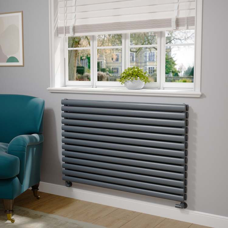 Sorrento Linea Dark Grey Anthracite Oval Designer Radiator 767x1200mm Double Panel 5659 BTU - Horizontal Bars - Image 2