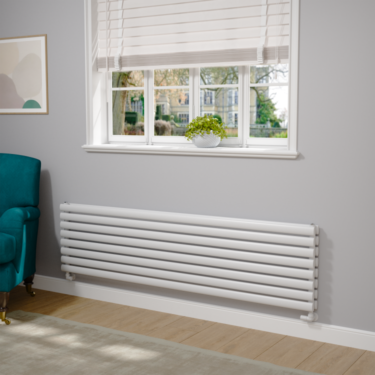 Sorrento Linea White Oval Designer Radiator 472x1800mm Double Panel 5072 BTU - Horizontal Bars - Image 2