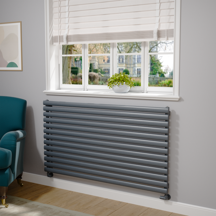 Sorrento Linea Dark Grey Anthracite Oval Designer Radiator 767x1400mm Single Panel 4311 BTU - Horizontal Bars - Image 2