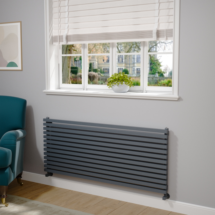 Ravello Linea Dark Grey Anthracite Square Designer Radiator 585x1400mm Single Panel 3782 BTU - Horizontal Bars - Image 2