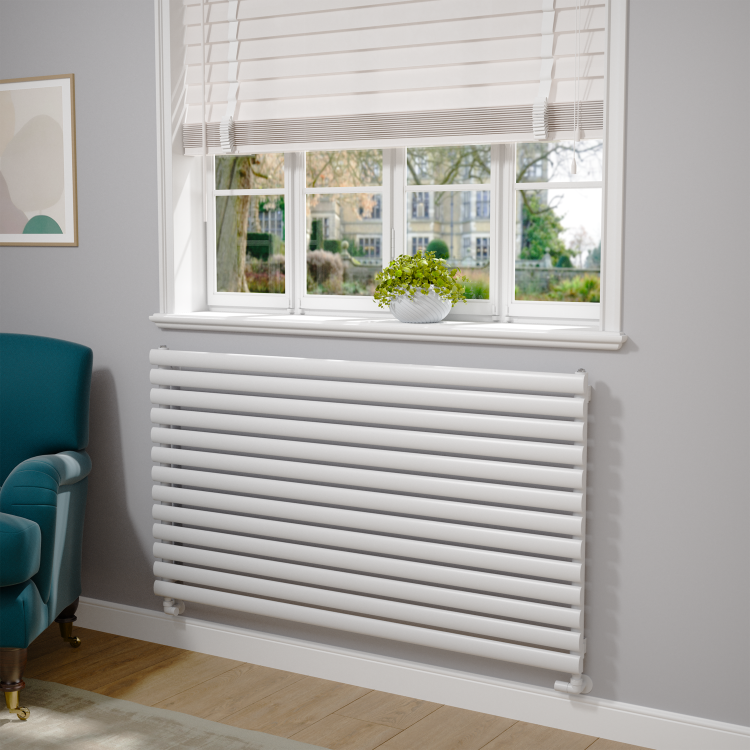 Sorrento Linea White Oval Designer Radiator 767x1400mm Single Panel 4311 BTU - Horizontal Bars - Image 2