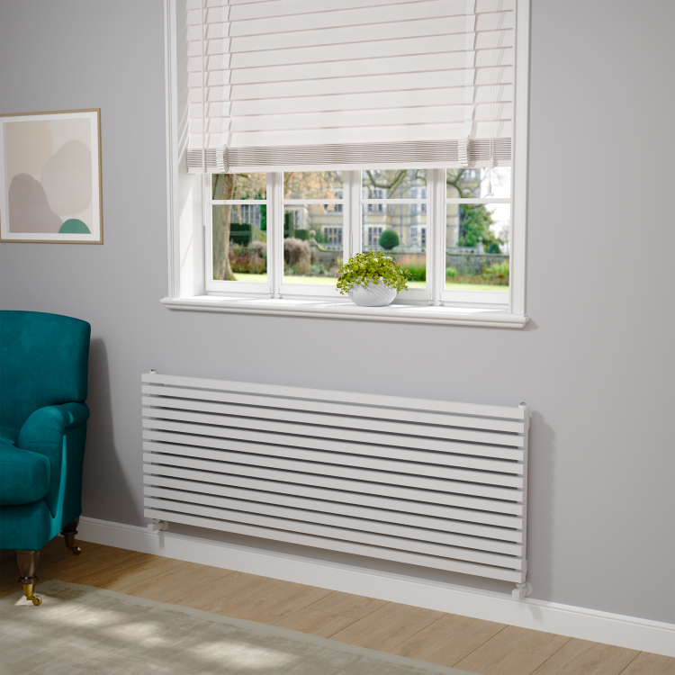Ravello Linea White Square Designer Radiator 585x1600mm Single Panel 4266 BTU - Horizontal Bars - Image 2