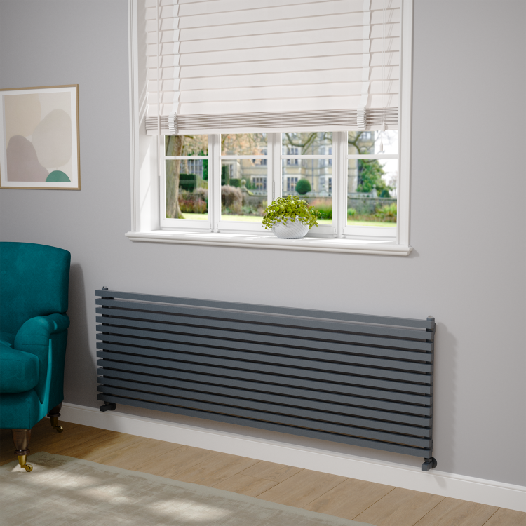 Ravello Linea Dark Grey Anthracite Square Designer Radiator 585x1800mm Single Panel 4744 BTU - Horizontal Bars - Image 2