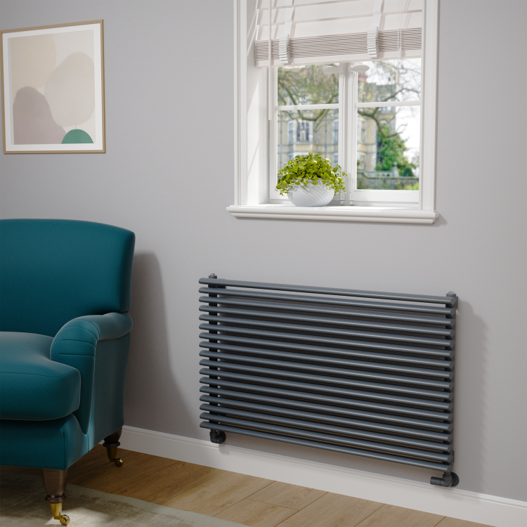 Ventura Linea Dark Grey Anthracite Oval Unique Designer Radiator 595x1000mm Single Panel 3072 BTU - Horizontal Bars - Image 2