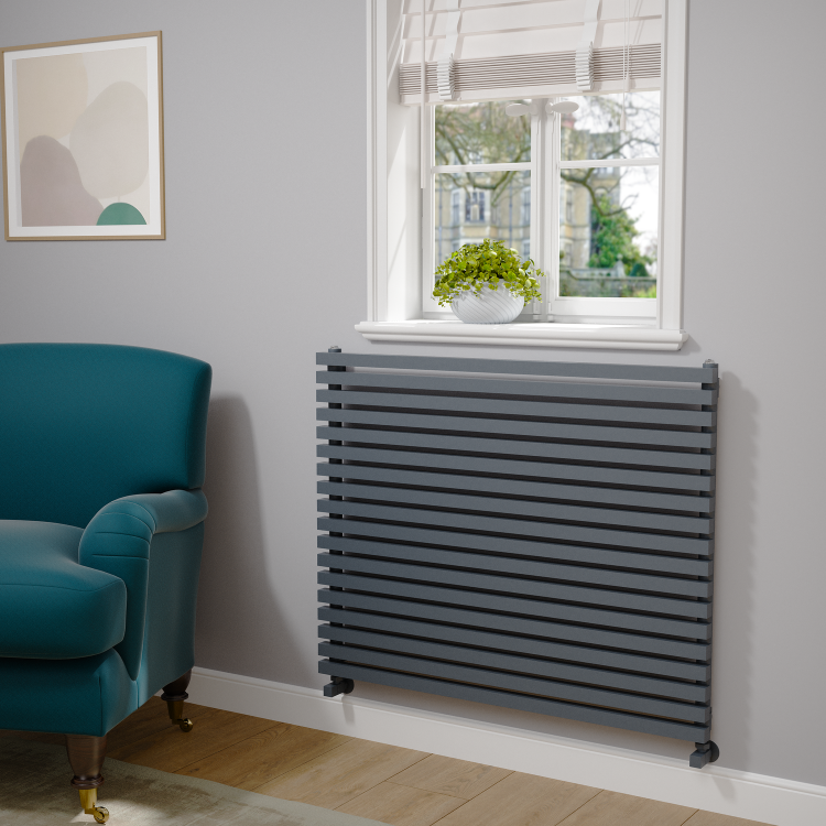 Ravello Linea Dark Grey Anthracite Square Designer Radiator 810x1000mm Single Panel 3860 BTU - Horizontal Bars - Image 2