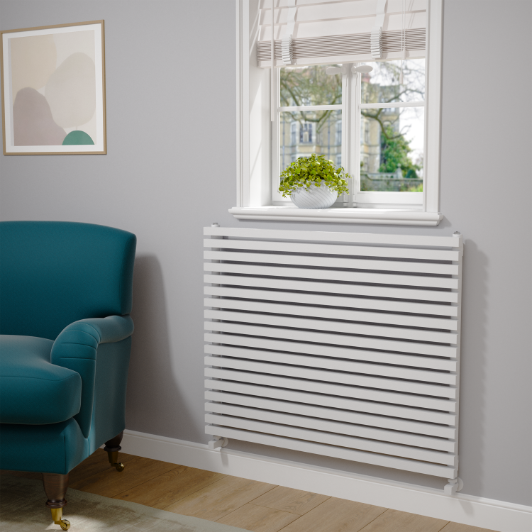 Ravello Linea White Square Designer Radiator 810x1000mm Single Panel 3860 BTU - Horizontal Bars - Image 2