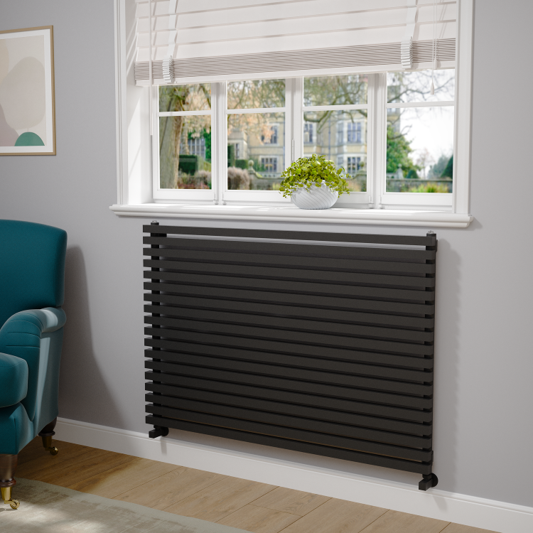 Ravello Linea Midnight Black Square Designer Radiator 810x1200mm Single Panel 4553 BTU - Horizontal Bars - Image 2