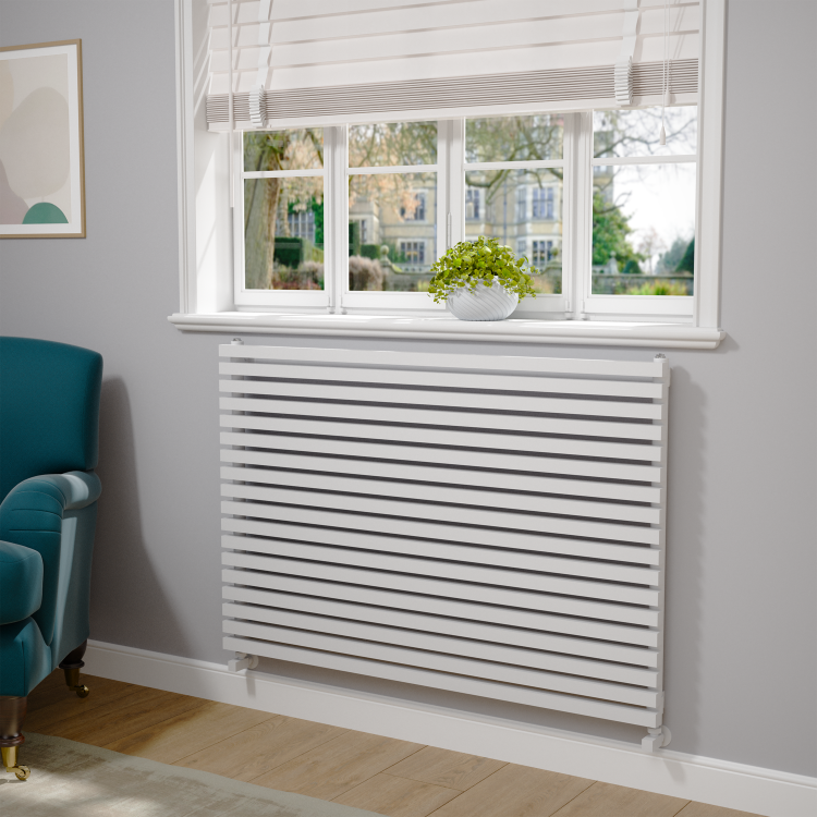 Ravello Linea White Square Designer Radiator 810x1200mm Single Panel 4553 BTU - Horizontal Bars - Image 2