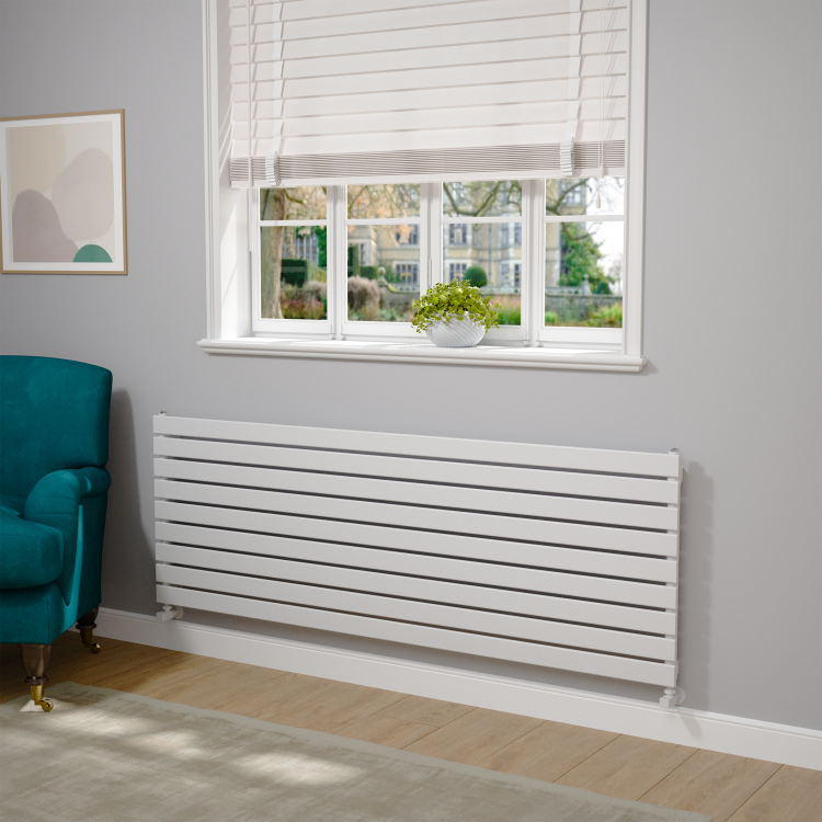 Riace Linea White Flat Designer Radiator 630x1800mm Single Panel 4266 BTU - Horizontal Bars - Image 2