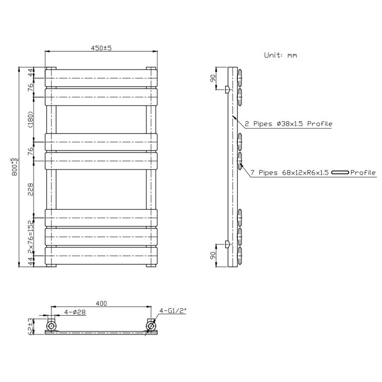 Brass Towel Radiator 800 x 450mm - Tundra - Image 4