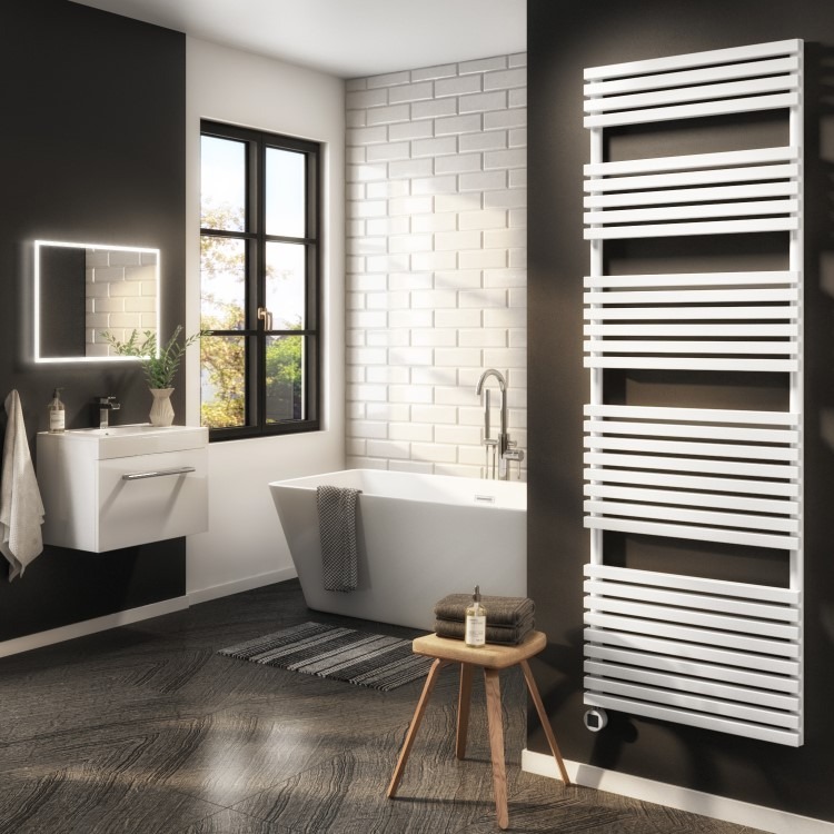 White Smart Electric Towel Radiator with Wi-Fi Thermostat - 1200W - H1800xW600mm - Bathroom Safe - Image 3