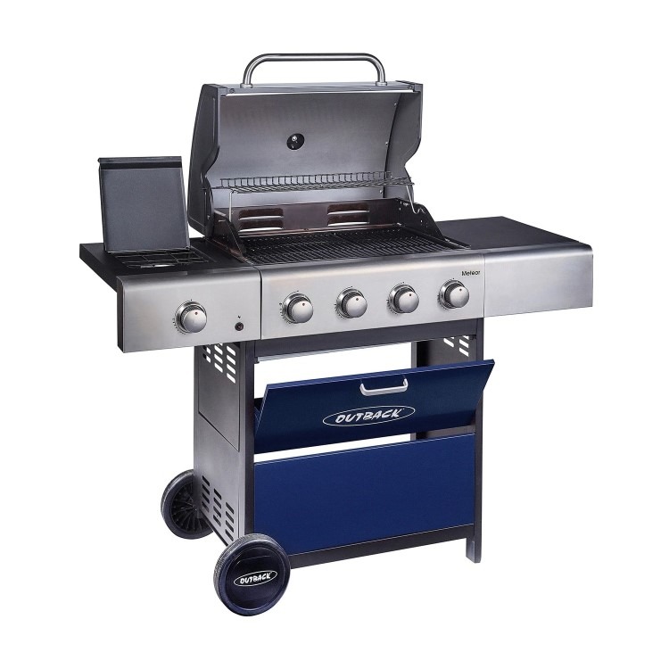 Outback Meteor - 4 Burner Gas BBQ Grill with Side Burner - Blue - Image 4