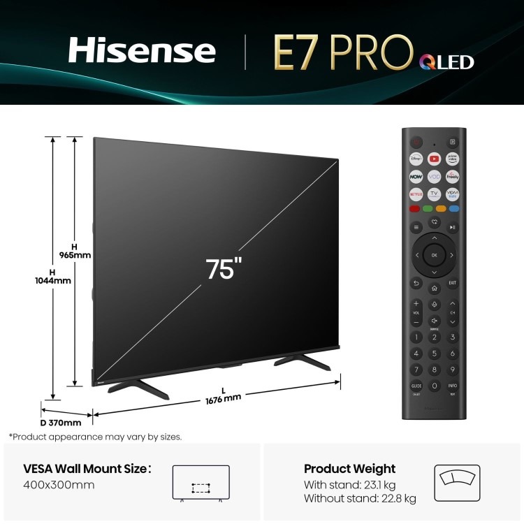 Hisense E78QTUK PRO 75 inch Smart 4K Ultra HD QLED TV - Image 3