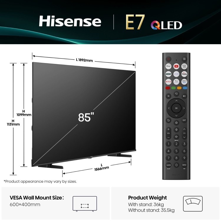 Hisense E7QTUK 85 inch Smart 4K Ultra HD QLED TV - Image 3