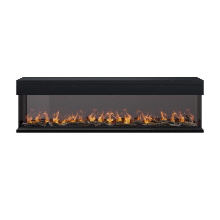 ALMOST PERFECT - Black Inset Media Wall Electric Fireplace with Glass Configurated Front and Sides 70 Inch - Amberglo - Image 5
