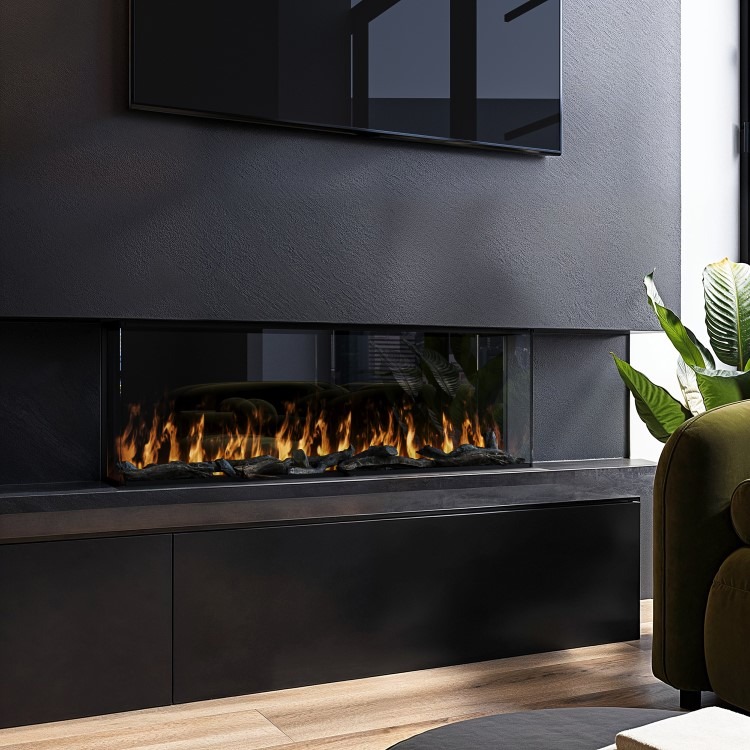 Black 3-Sided Inset Electric Media Wall Smart Fire Place - 40 Inch - AmberGlo - Image 5