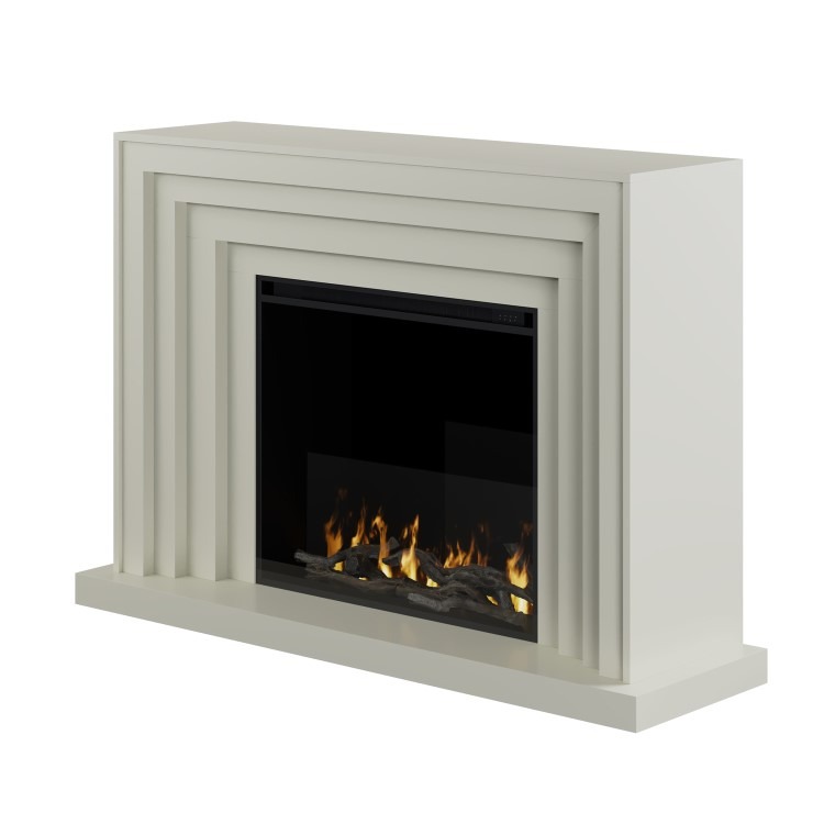 Cream Fire Surround and Electric Fire with Logs - AmberGlo - Image 4