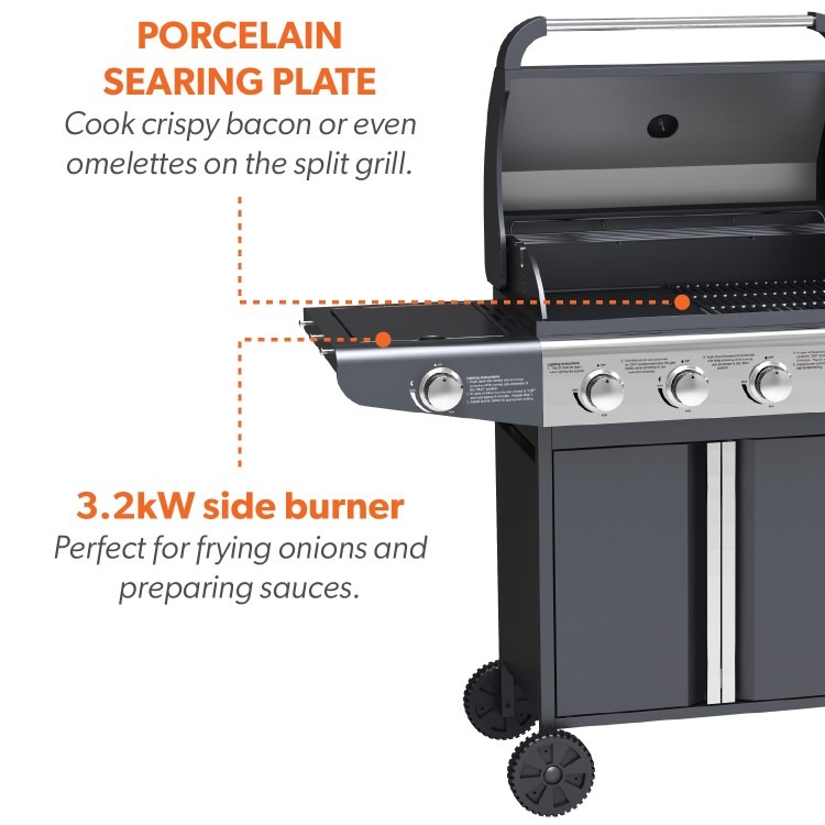 Boss Grill Kentucky Premium - 4 Burner Gas BBQ Grill with Side Burner - Black - Image 4
