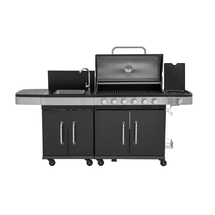 Boss Grill Alabama Modular Outdoor Kitchen - 6 Burner Gas BBQ with Sink - Black - Image 2