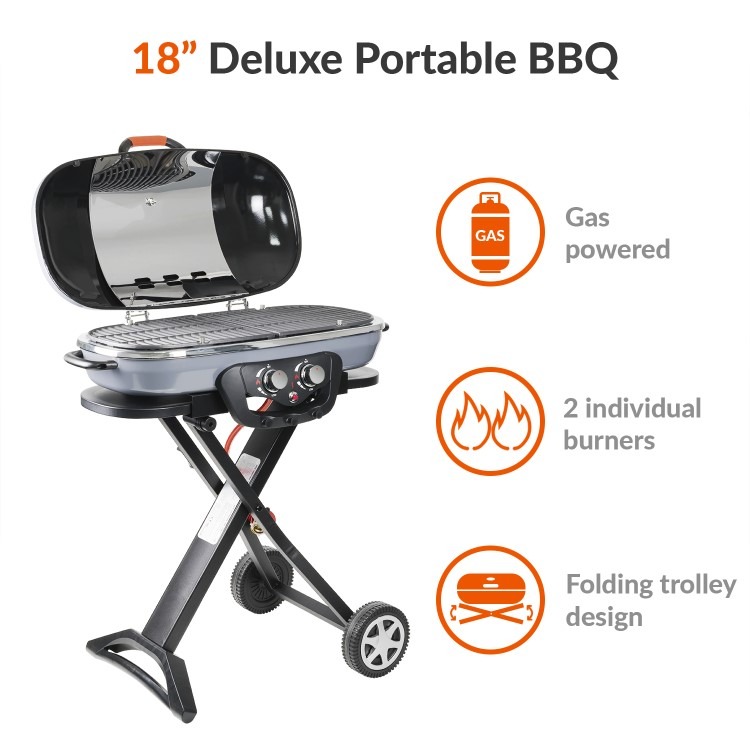 Boss Grill Deluxe Portable - 2 Burner Gas BBQ Grill with Trolley - Grey - Image 4