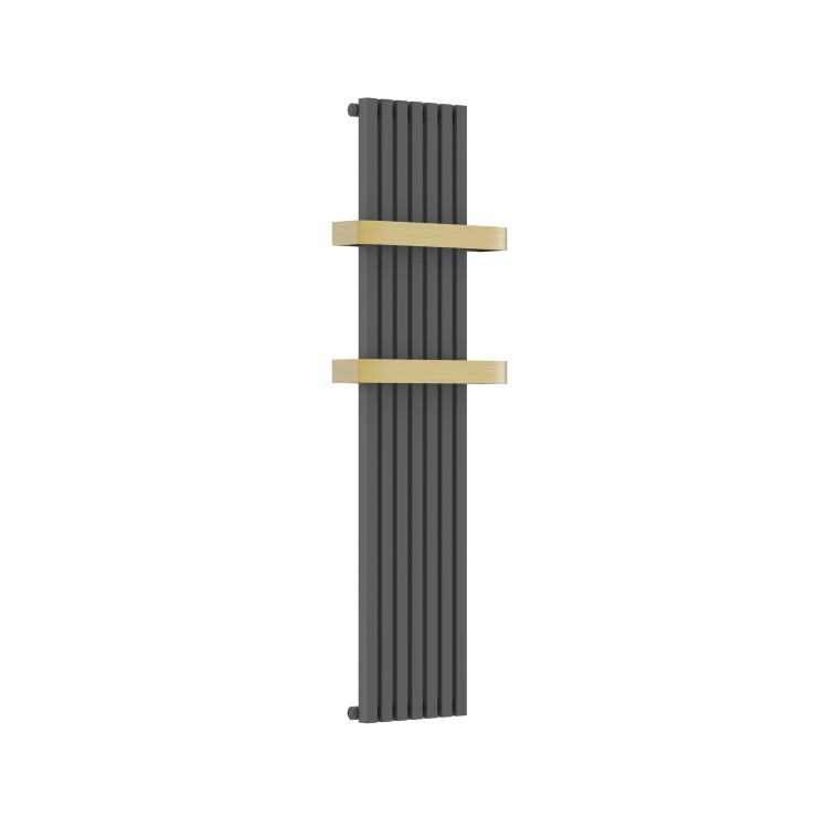 Gunmetal Vertical Single Panel Radiator with Brass Towel Bars 1600 x 500mm - Iraya - Image 3
