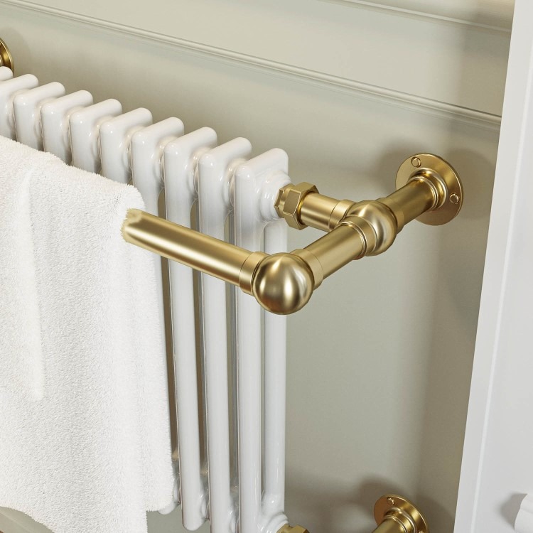 White and Brass Traditional Column Radiator with Towel Rail 510 x 740mm - Regent - Image 3