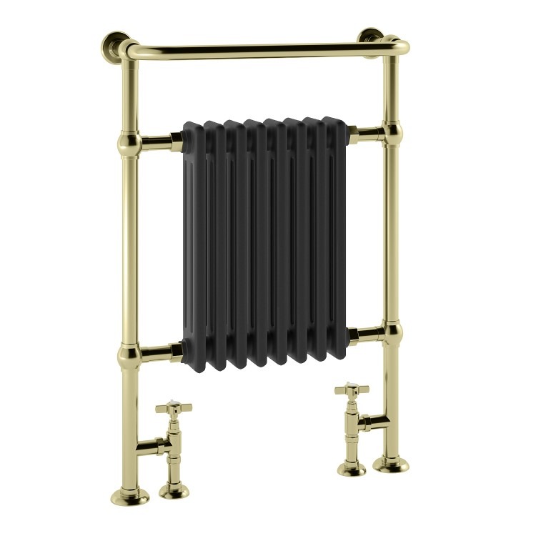 Black and Brass Traditional Column Radiator with Towel Rail 952 x 659mm - Regent - Image 4