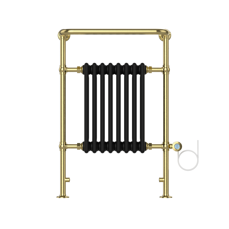 Black and Brass Electric Traditional Column Radiator with Towel Rail 952 x 659mm - Regent - Image 3