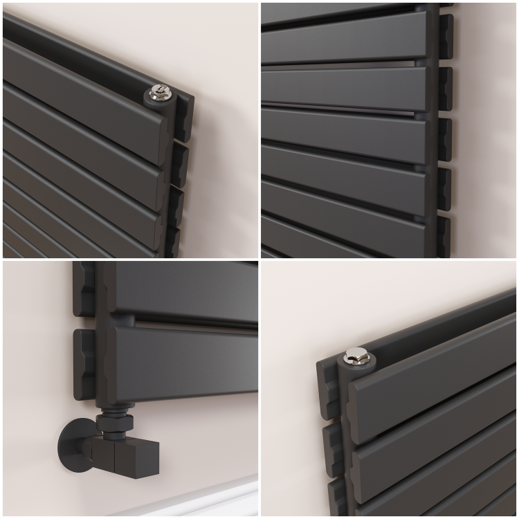Riace Linea Midnight Black Flat Designer Radiator 770x1600mm Double Panel 6904 BTU - Horizontal Bars - Image 4