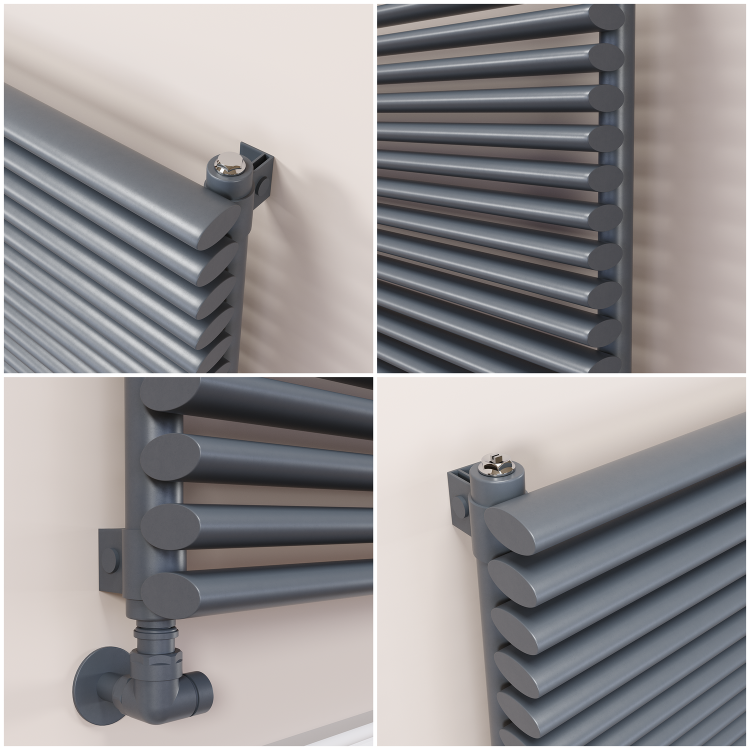 Ventura Linea Dark Grey Anthracite Oval Unique Designer Radiator 455x1600mm Single Panel 4007 BTU - Horizontal Bars - Image 3