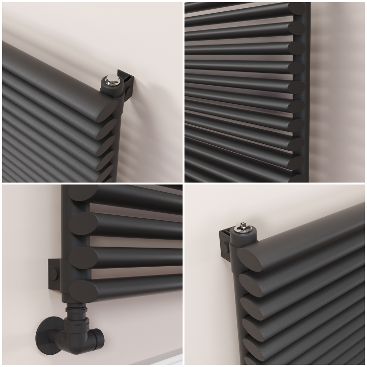 Ventura Linea Midnight Black Oval Unique Designer Radiator 595x1800mm Single Panel 5928 BTU - Horizontal Bars - Image 4