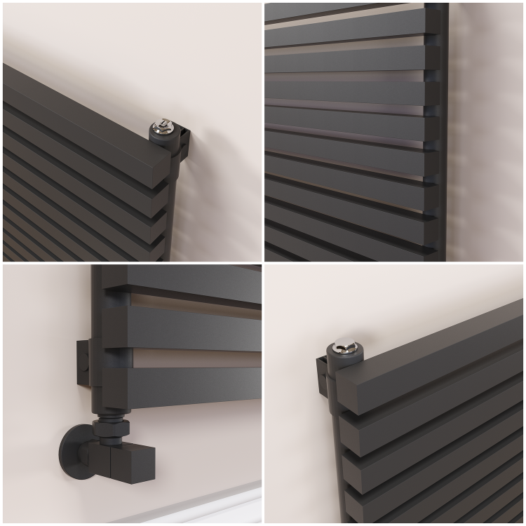 Riace Linea Midnight Black Flat Designer Radiator 770x1600mm Double Panel 6904 BTU - Horizontal Bars - Image 4