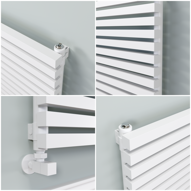 Riace Linea White Flat Designer Radiator 770x1400mm Double Panel 6143 BTU - Horizontal Bars - Image 4