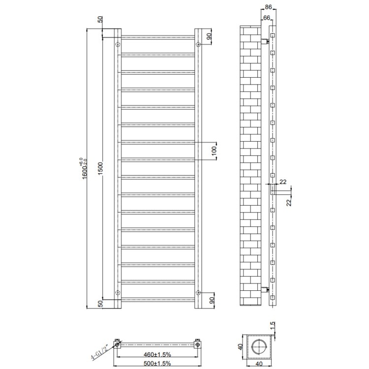 Gunmetal Grey Towel Radiator 1600 x 500mm – Sonoran - Image 5