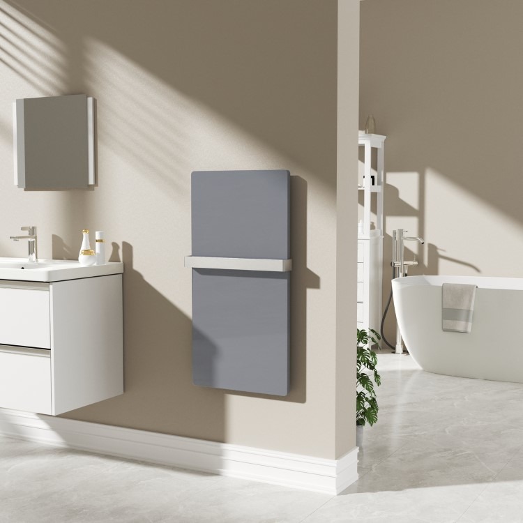380W Smart Infrared Vertical Anthracite Glass Designer Wall Heater 450x900mm with Optional Towel Rail - IP24 Bathroom Safe - Image 4