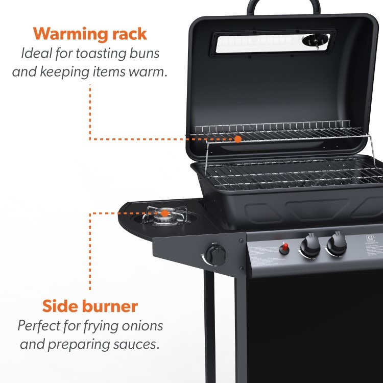 Boss Grill Louisiana - 2 Burner Gas BBQ Grill with Side Burner - Black - Image 5