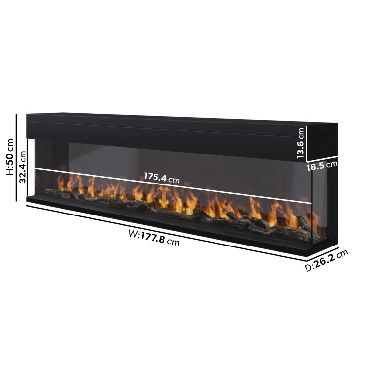 ALMOST PERFECT - Black Inset Media Wall Electric Fireplace with Glass Configurated Front and Sides 70 Inch - Amberglo - Image 6