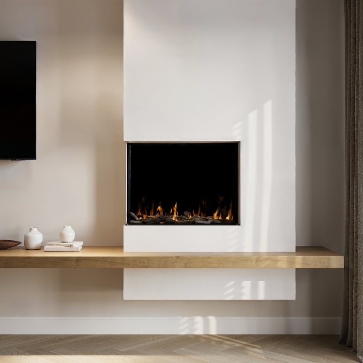Black 3-Sided Inset Electric Media Wall Smart Fire Place - 30 Inch - AmberGlo - Image 3