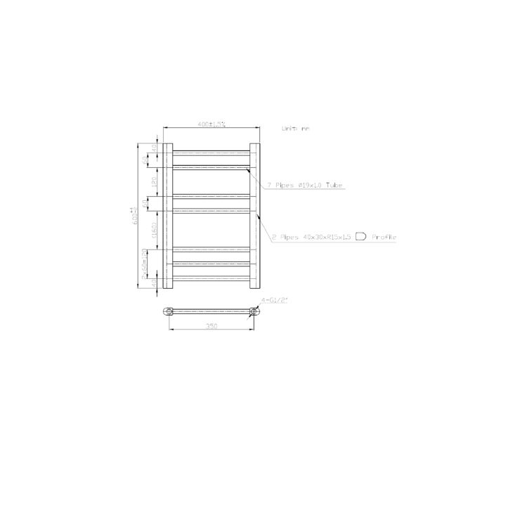 Chrome Towel Radiator 600 x 400mm with Pipe Kit and Straight Valves - Sahara - Image 5