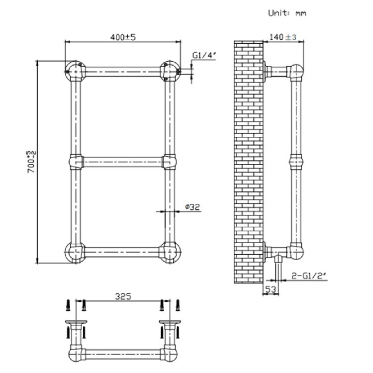 Black Vertical Traditional Towel Radiator 700 x 400mm - Regent - Image 3