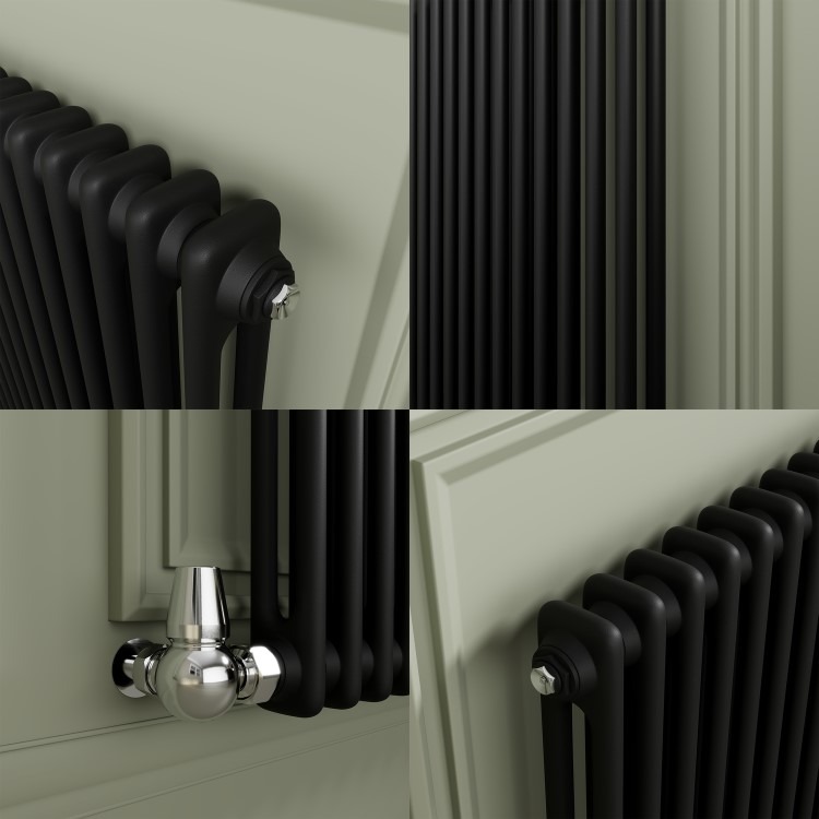 Reggio Midnight Black Horizontal Double Column Radiator 800x1010mm 4535 BTU - Cast Iron Style - Image 4