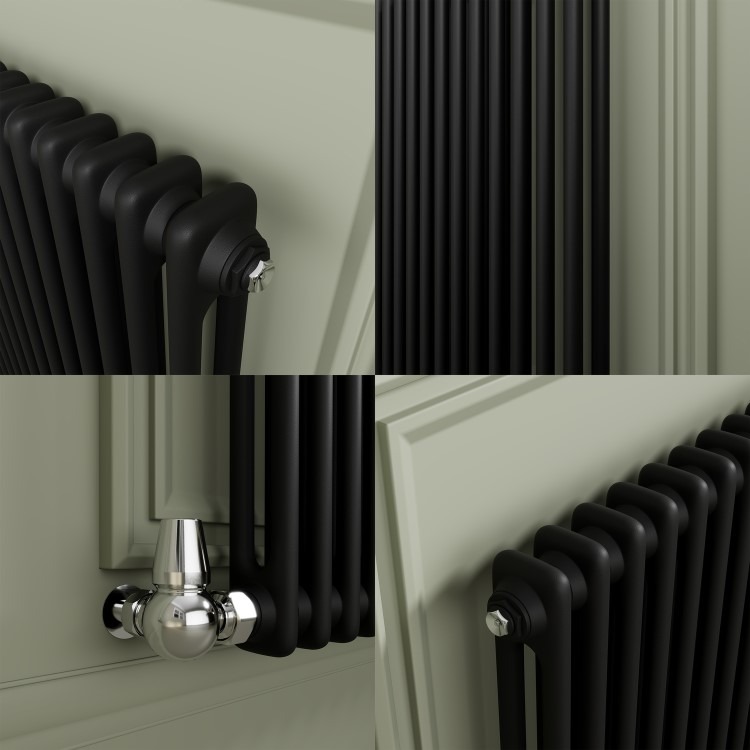 Reggio Midnight Black Horizontal Double Column Radiator 800x1190mm 5361 BTU - Cast Iron Style - Image 4