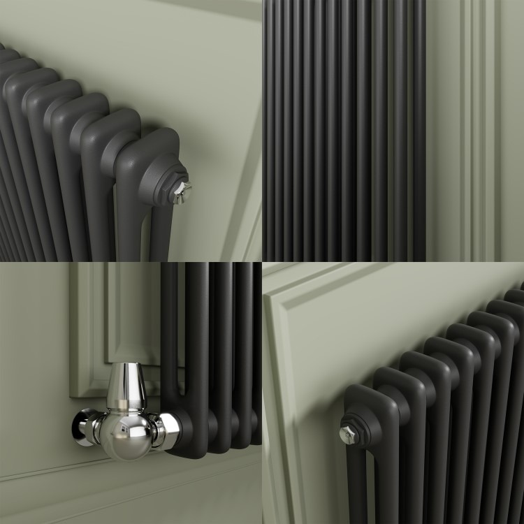 Reggio Anthracite Horizontal Double Column Radiator 800x1190mm 5361 BTU - Cast Iron Style - Image 4