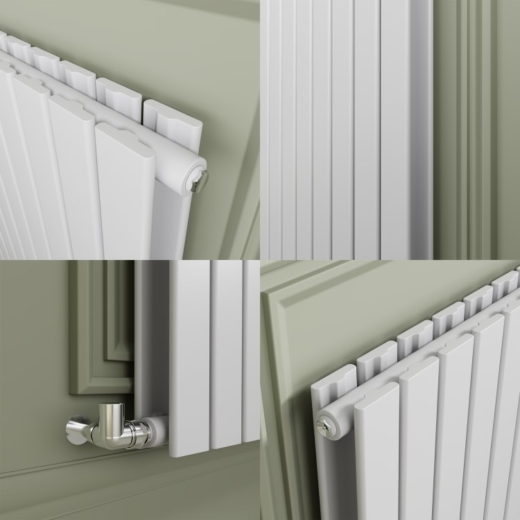 Riace White Horizontal Flat Designer Radiator 800x1020mm Double Panel 4948 BTU - Image 4